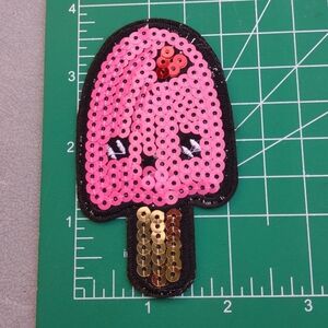 2/$10 Pink Sequin Ice Cream Iron On Patch